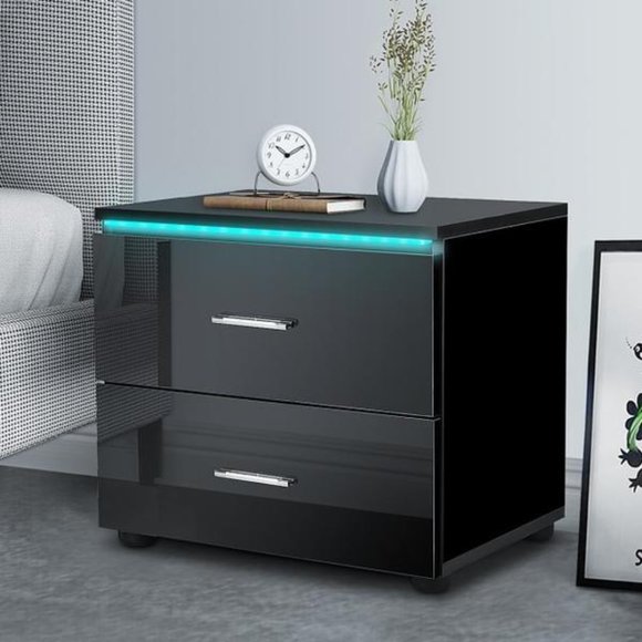 Modern LED Nightstand with Drawers - Picture 11 of 13